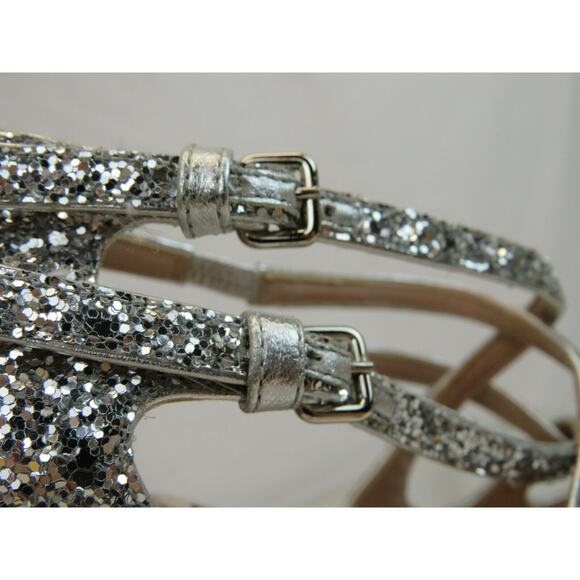 MIU MIU PRADA SILVER GLITTER LEATHER 5K880C BUCKLE CRISSCROSS PEEP TOE PUMPS 36 - Picture 8 of 12